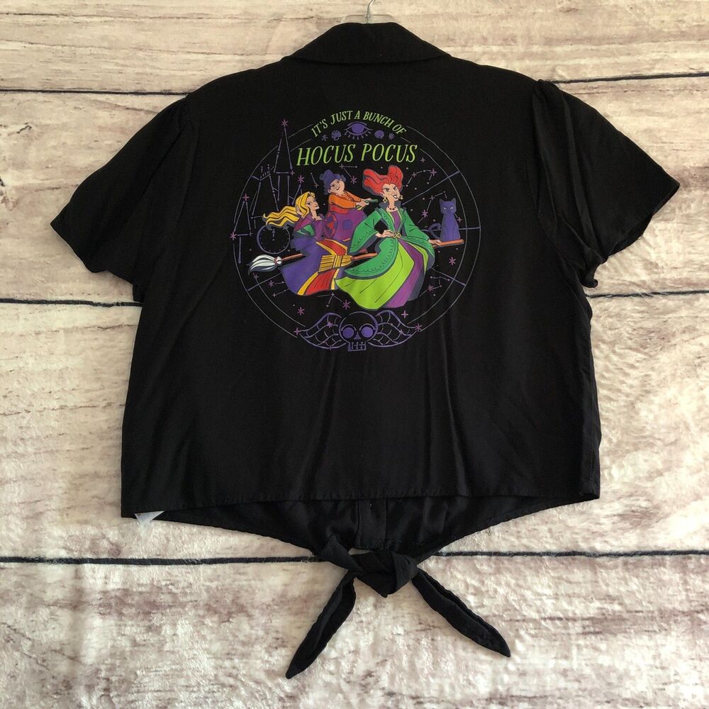 Disney Her Universe Hocus Pocus Shirt L Sanderson Sisters Button Up Front Tie